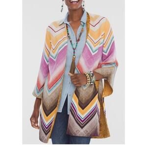 Chico's Multi Boho 3/4 Sleeve Shadows Reversible Chevron Kimono 8/10P cardigan 1